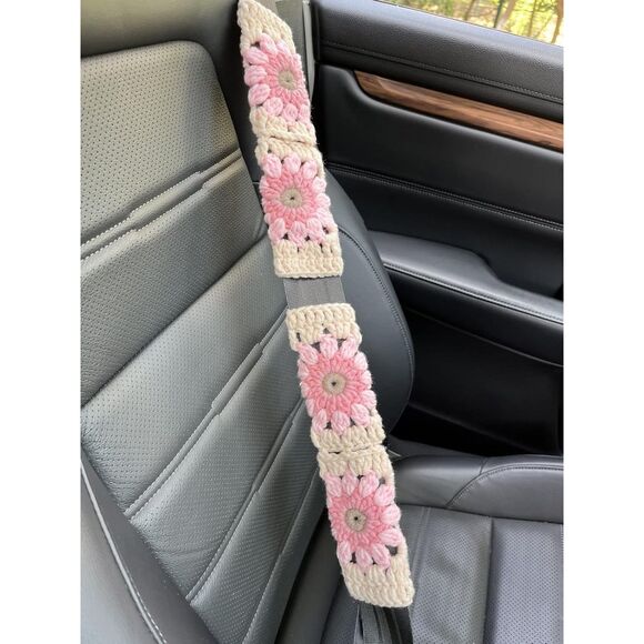 Sunflower Car Steering Wheel Cover+2 Belt Cover Light Pink - Picture 3 of 3